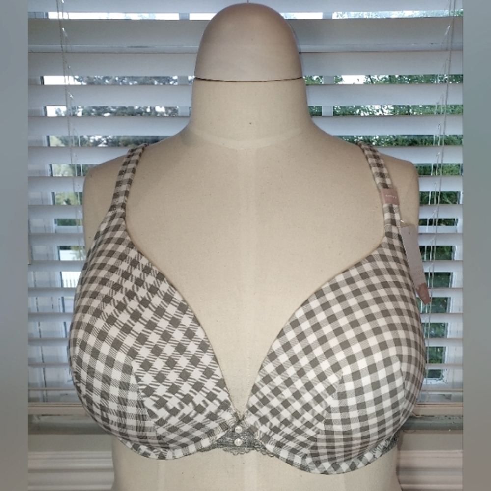 Cacique Gray & White Plaid Boost Plunge Bra NWT